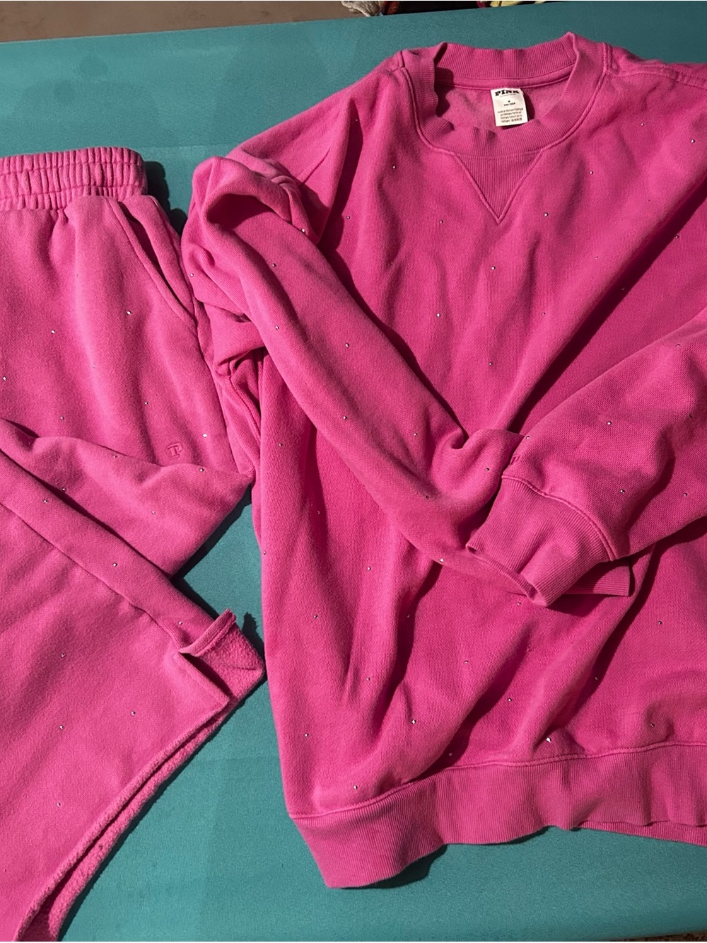 PINK Victoria's Secret ' Hot Pink Sweatshirt & Jogger Set with Crystal Dots